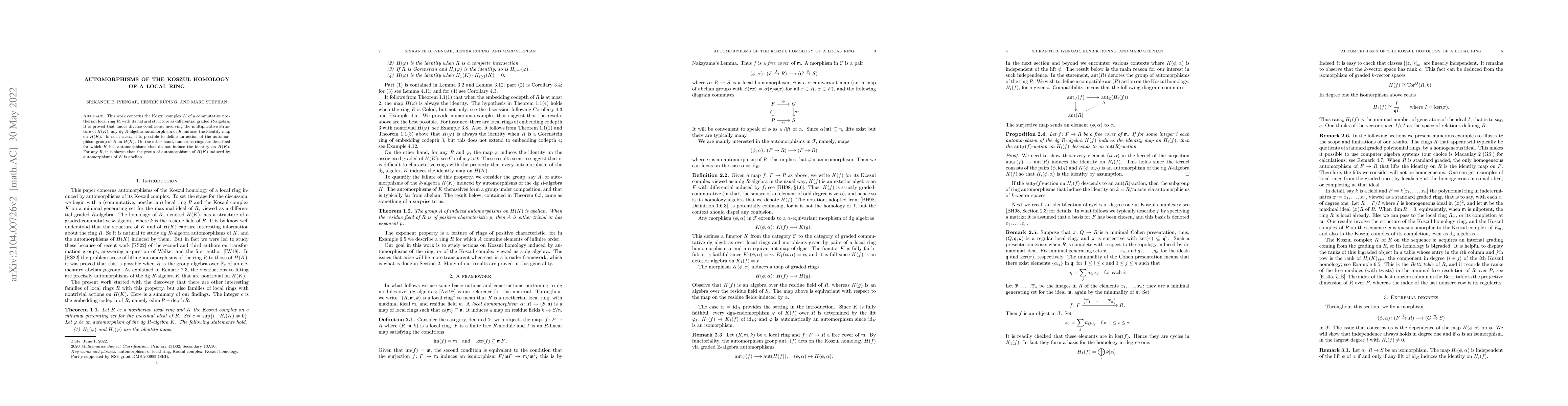 Thumbnail for Automorphisms of the Koszul homology of a local ring