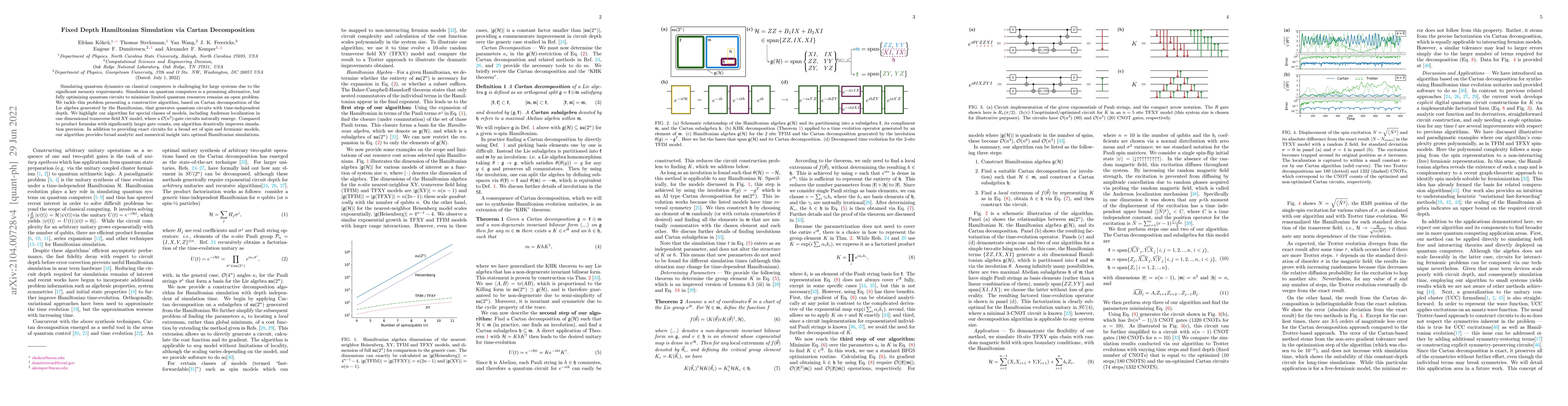 Thumbnail for Fixed Depth Hamiltonian Simulation via Cartan Decomposition