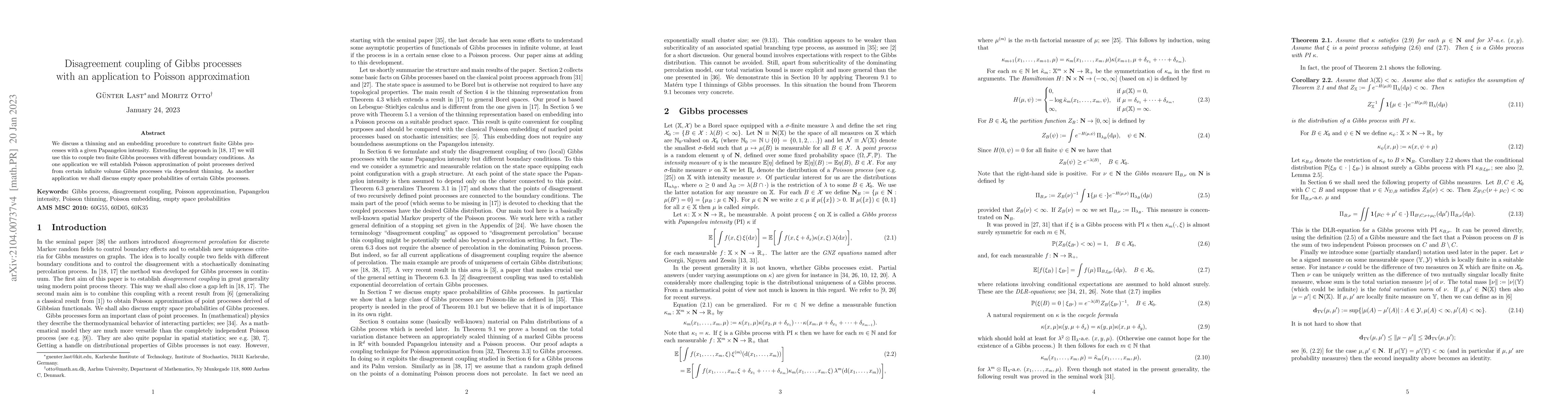 Thumbnail for Disagreement coupling of Gibbs processes with an application to Poisson
  approximation
