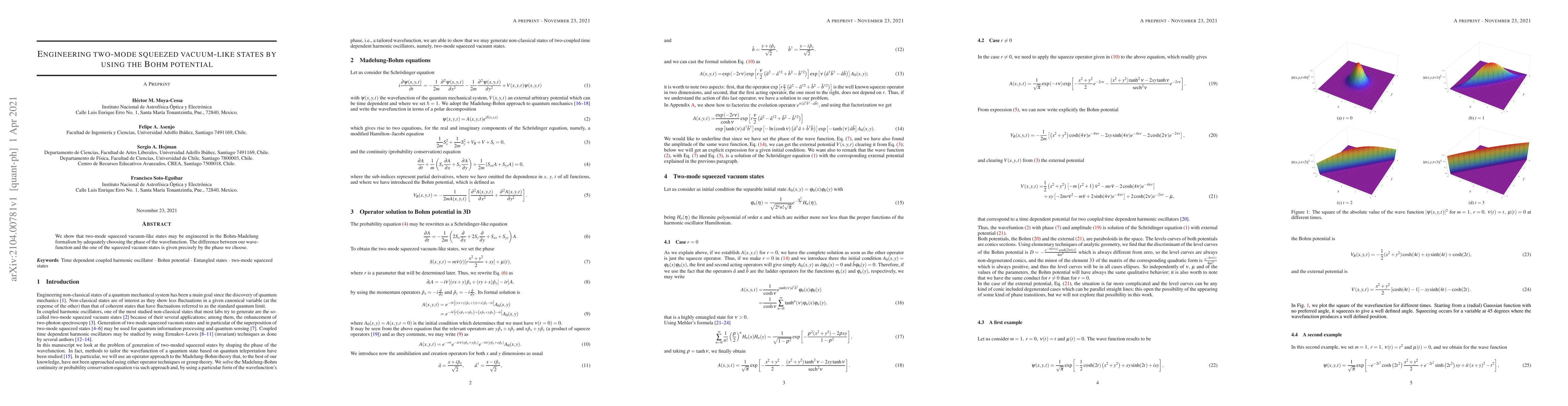 Thumbnail for Engineering two-mode squeezed vacuum-like states by using the Bohm
  potential
