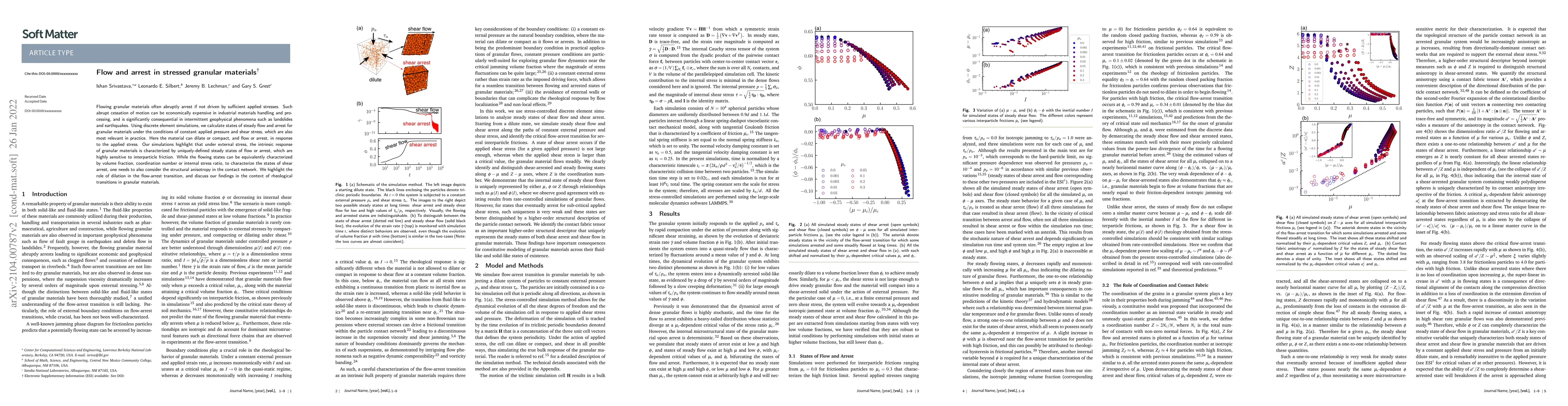 Thumbnail for Flow and Arrest in Stressed Granular Materials