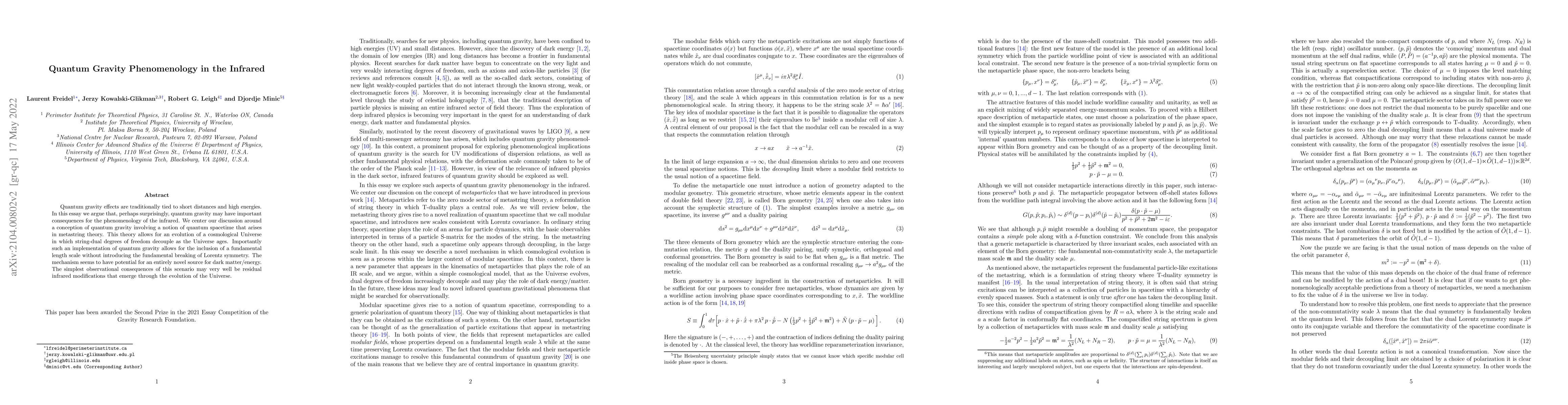 Thumbnail for Quantum Gravity Phenomenology in the Infrared