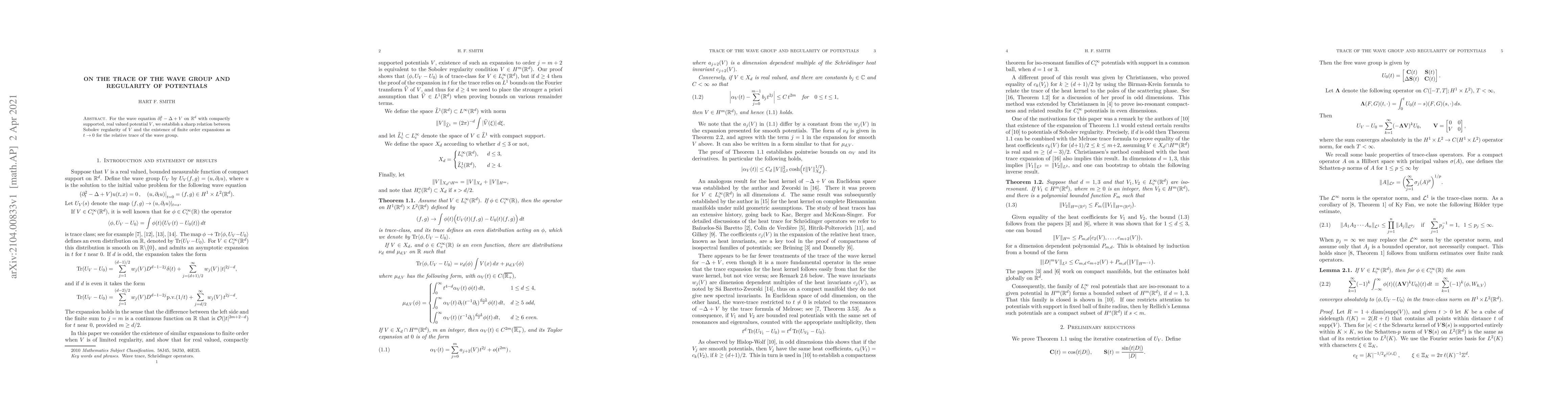 Thumbnail for On the trace of the wave group and regularity of potentials