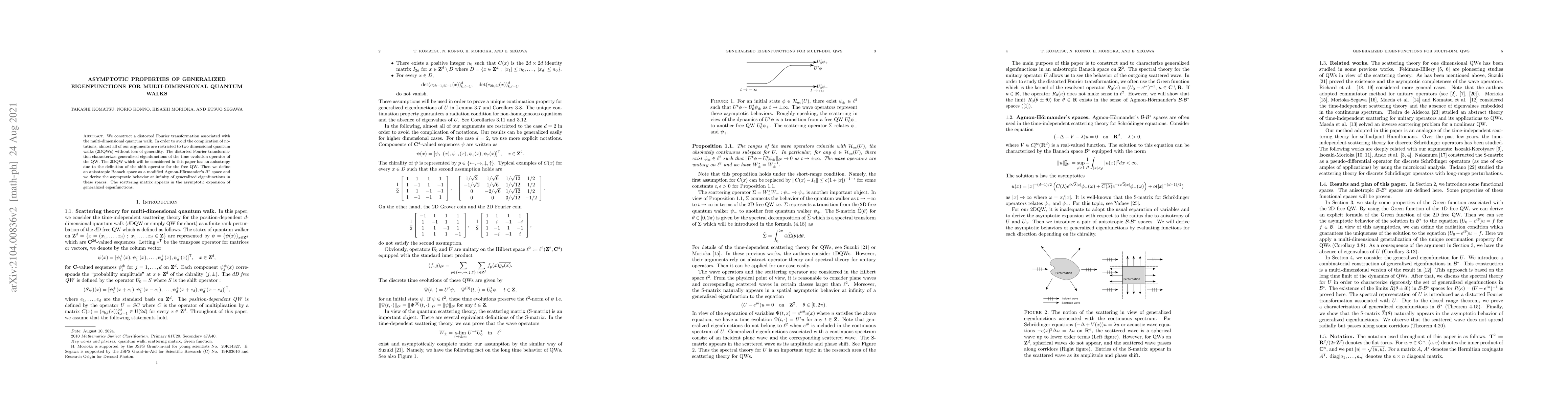 Thumbnail for Asymptotic properties of generalized eigenfunctions for
  multi-dimensional quantum walks