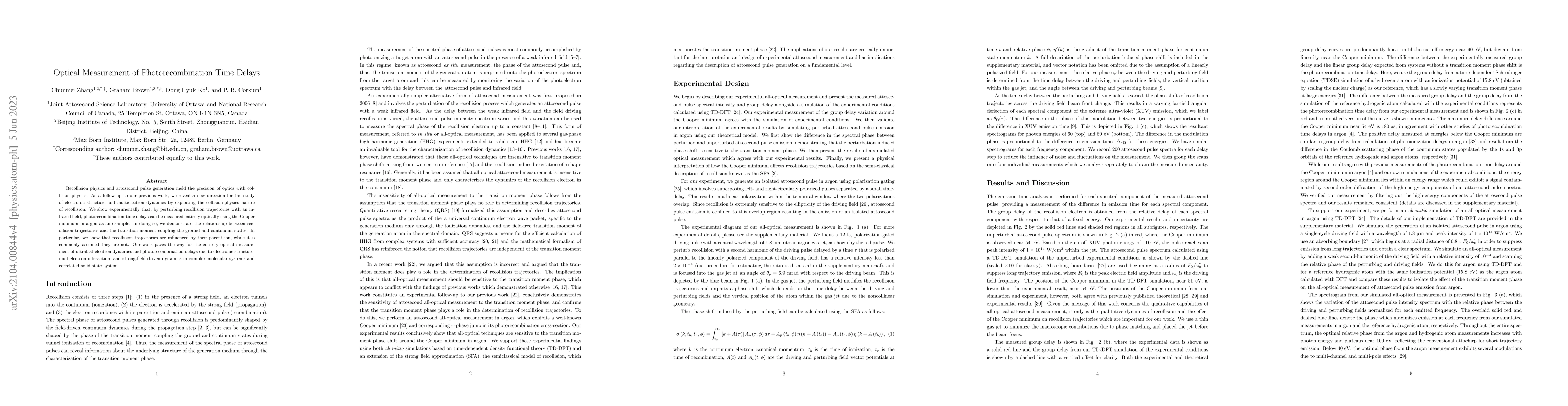 Thumbnail for Optical Measurement of Photorecombination Time Delays