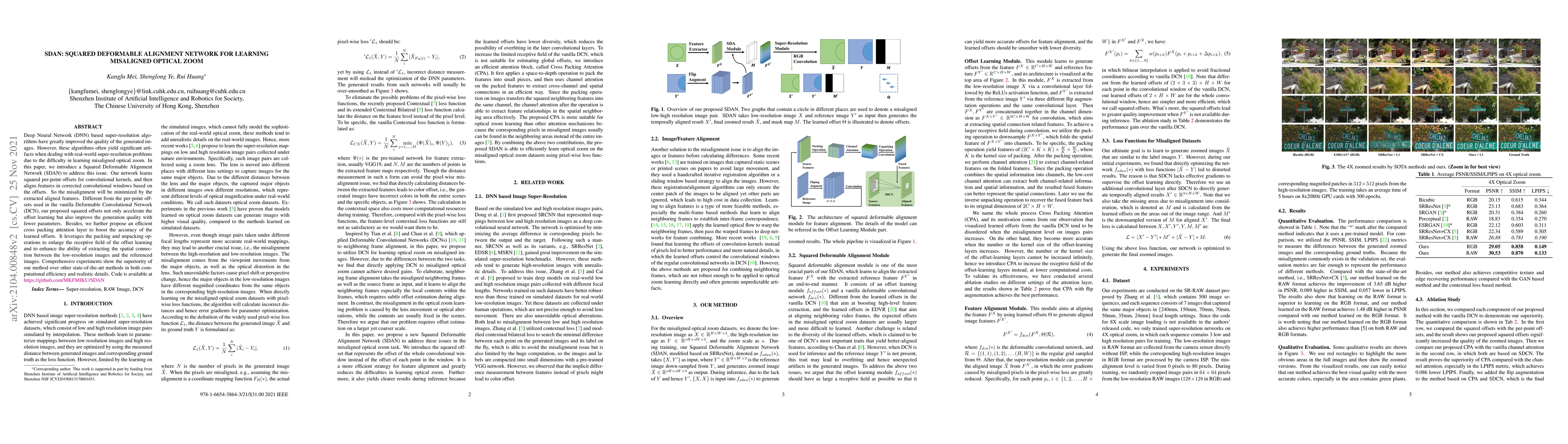 Thumbnail for SDAN: Squared Deformable Alignment Network for Learning Misaligned
  Optical Zoom
