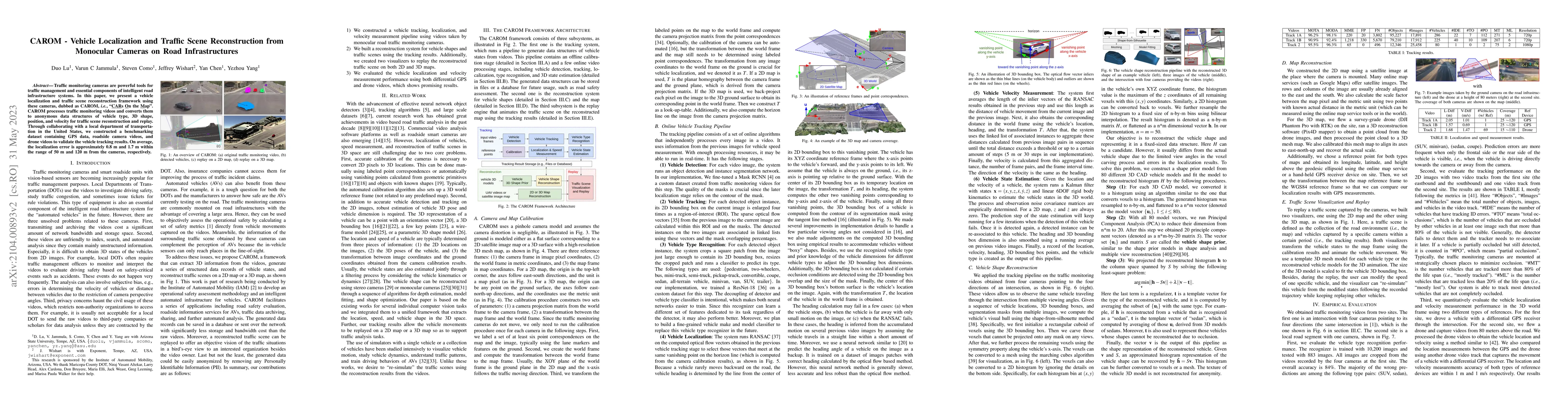 Thumbnail for CAROM -- Vehicle Localization and Traffic Scene Reconstruction from
  Monocular Cameras on Road Infrastructures