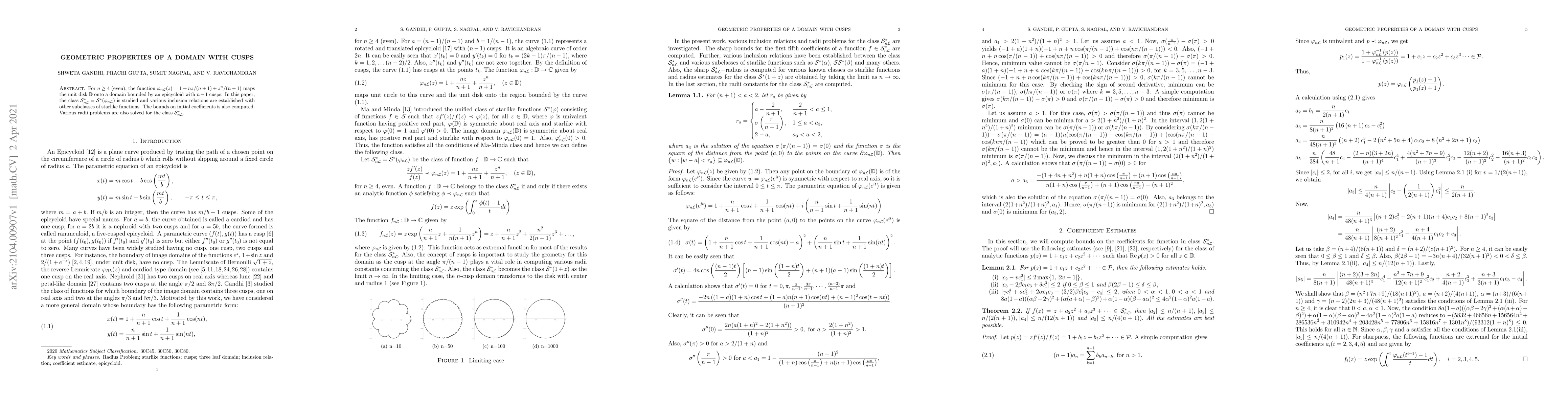 Thumbnail for Geometric properties of a domain with cusps