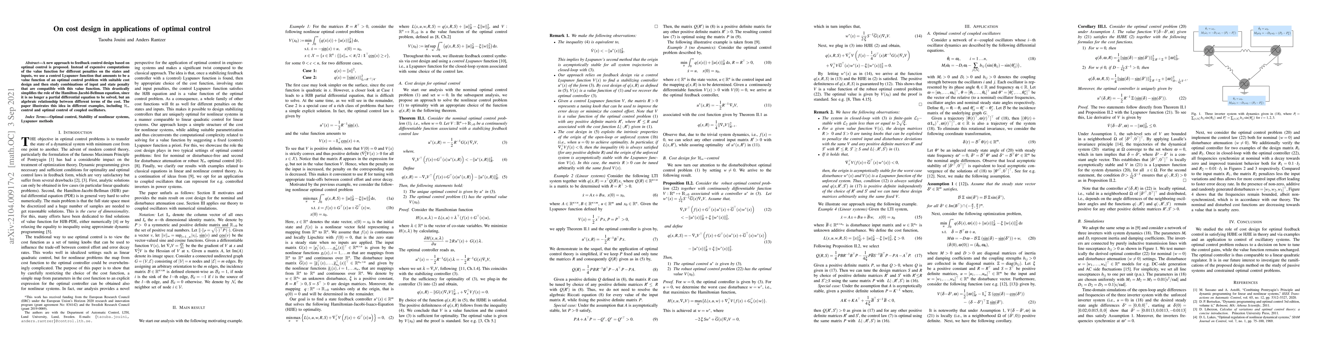 Thumbnail for On cost design in applications of optimal control