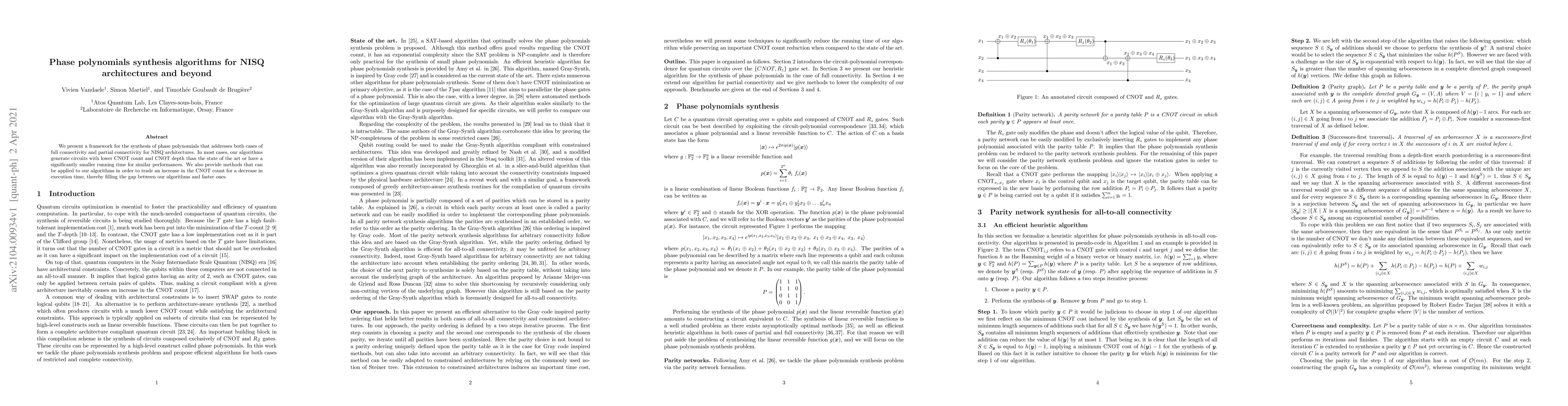 Thumbnail for Phase polynomials synthesis algorithms for NISQ architectures and beyond