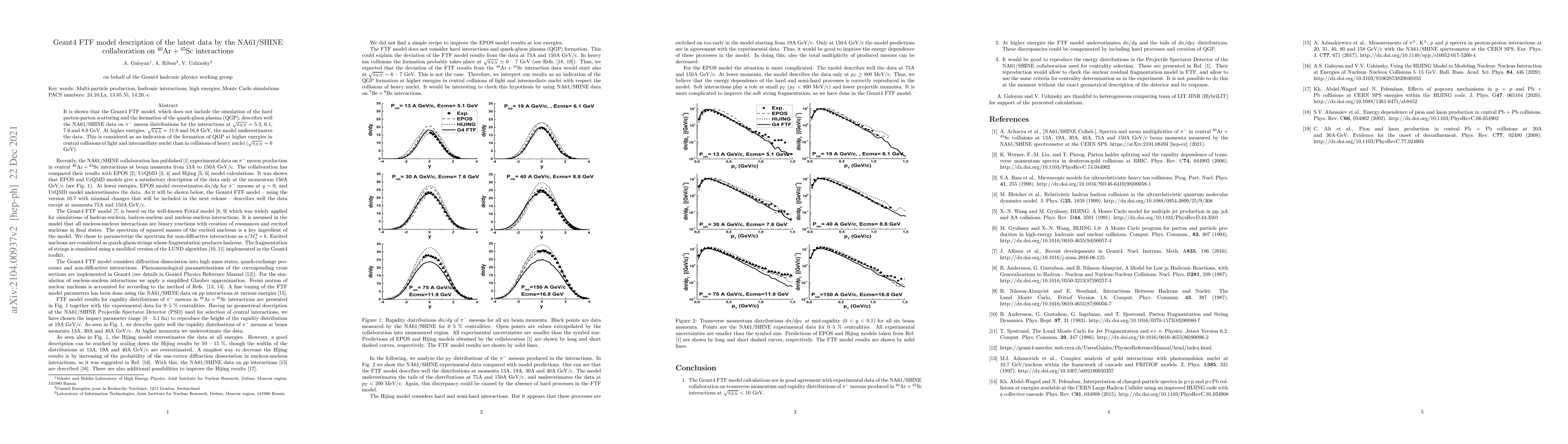 Thumbnail for Geant4 FTF model description of the latest data by the NA61/SHINE
  collaboration on ${\rm ^{40}Ar+{}^{45}Sc}$ interactions
