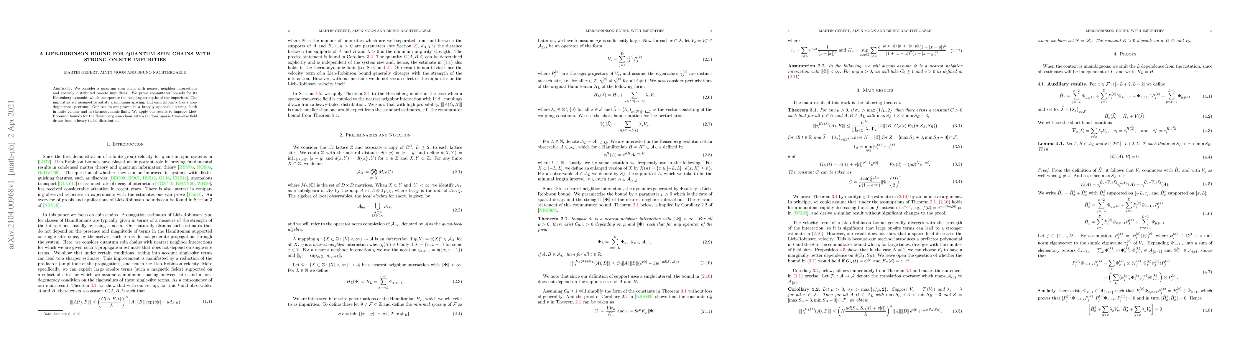 Thumbnail for A Lieb-Robinson bound for quantum spin chains with strong on-site
  impurities