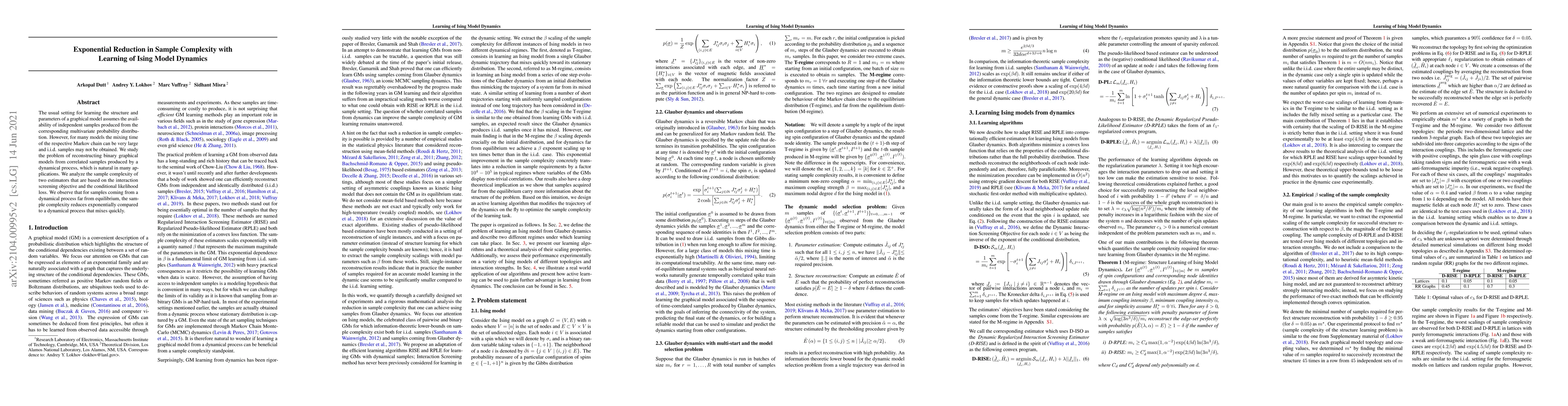 Thumbnail for Exponential Reduction in Sample Complexity with Learning of Ising Model
  Dynamics