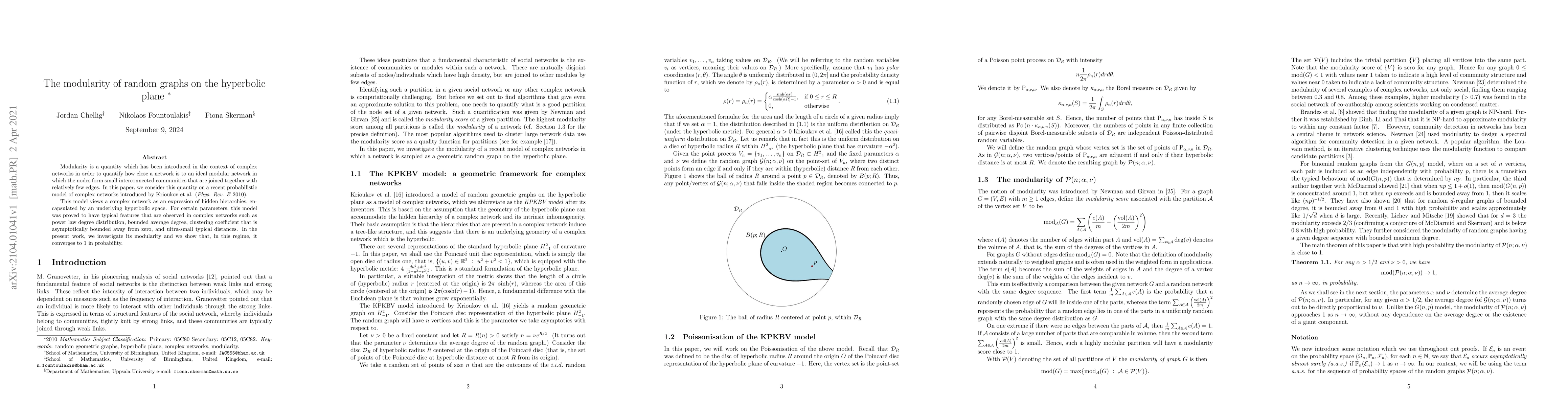 Thumbnail for The modularity of random graphs on the hyperbolic plane