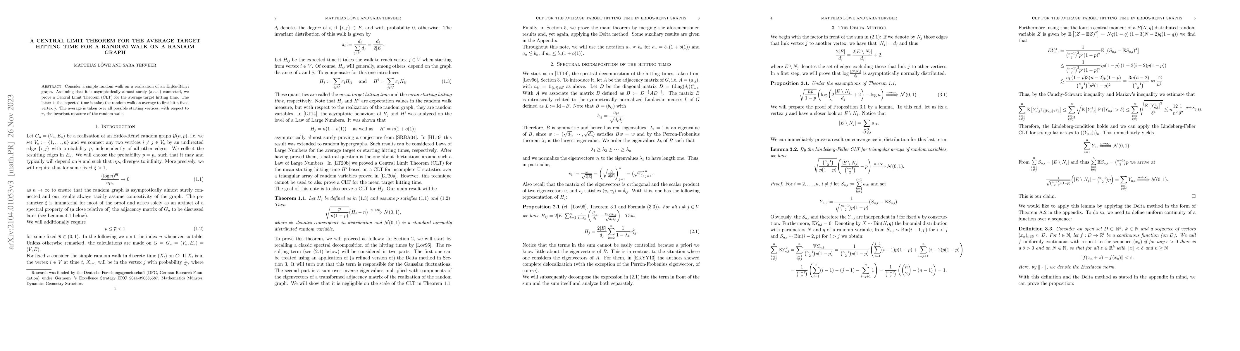 Thumbnail for A Central Limit Theorem for the average target hitting time for a random
  walk on a random graph