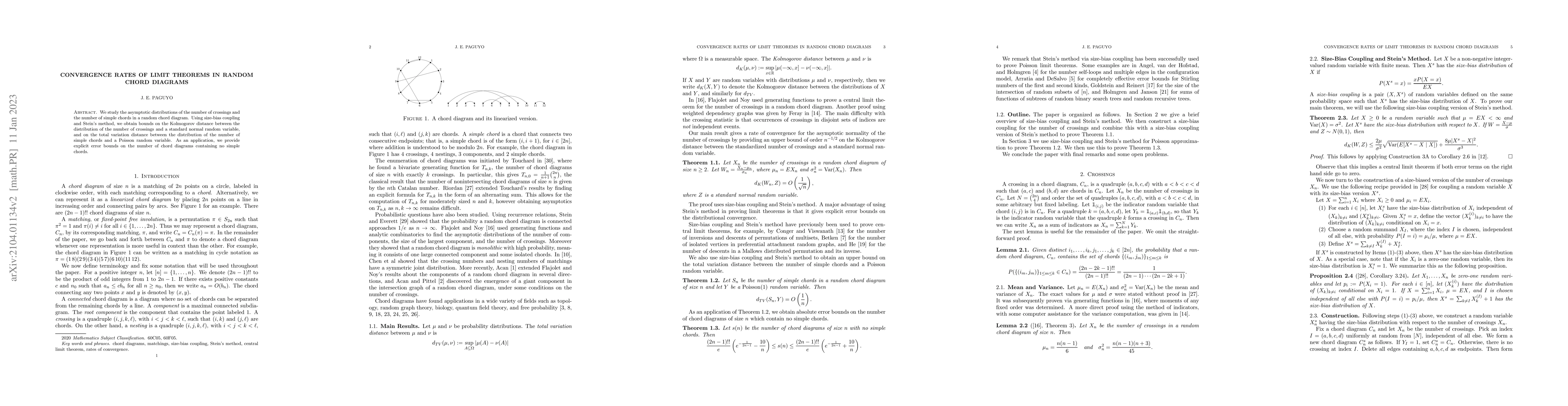 Thumbnail for Convergence rates of limit theorems in random chord diagrams