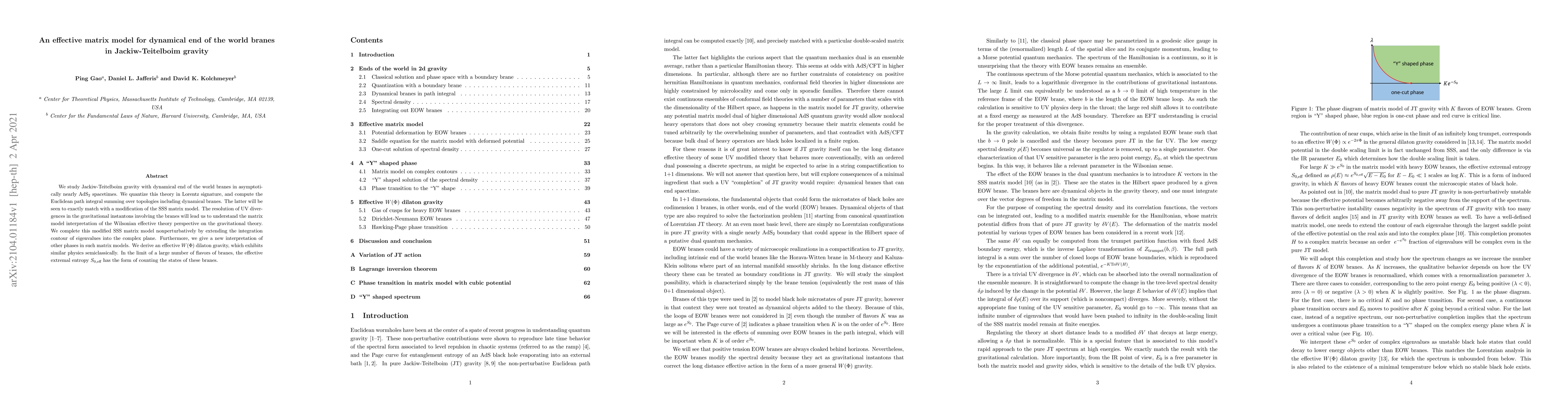 Thumbnail for An effective matrix model for dynamical end of the world branes in
  Jackiw-Teitelboim gravity