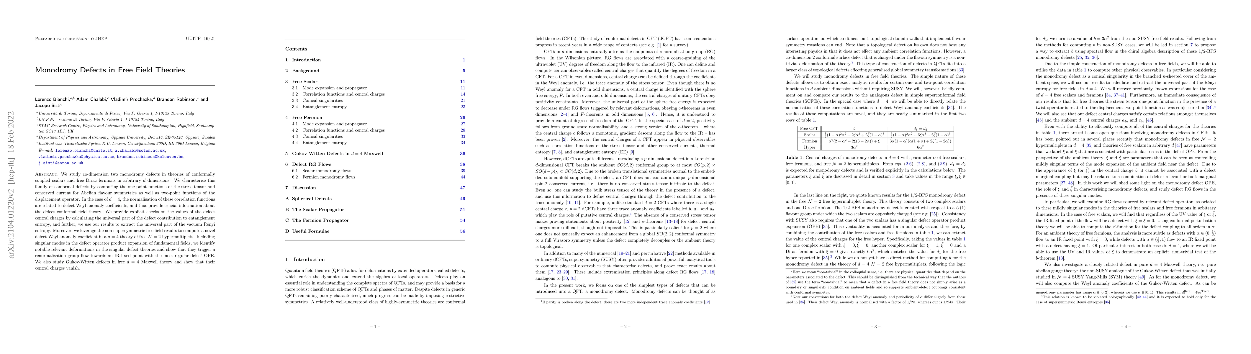 Thumbnail for Monodromy Defects in Free Field Theories