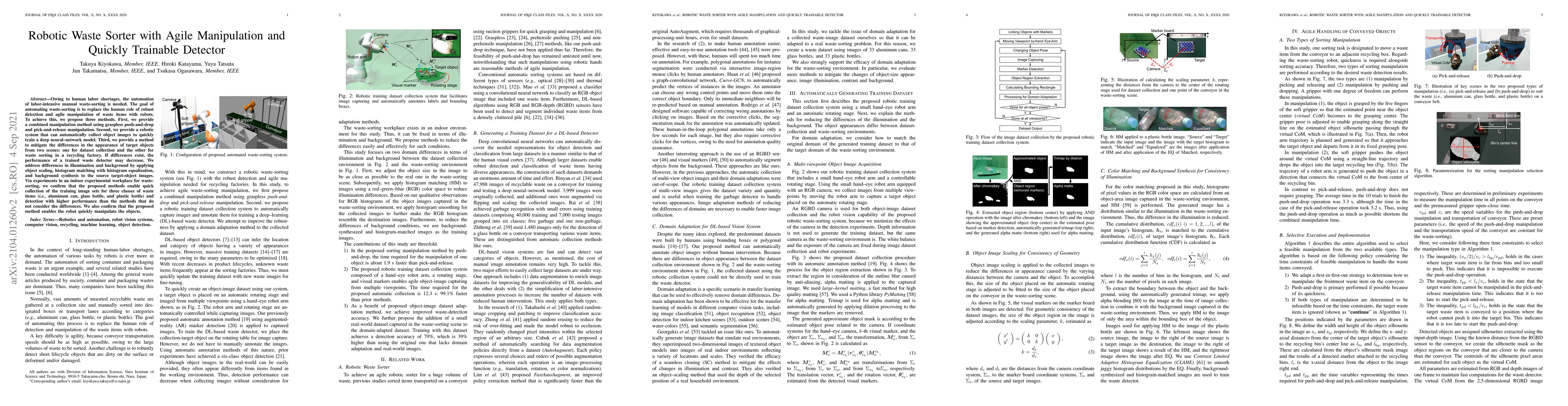 Thumbnail for Robotic Waste Sorter with Agile Manipulation and Quickly Trainable
  Detector