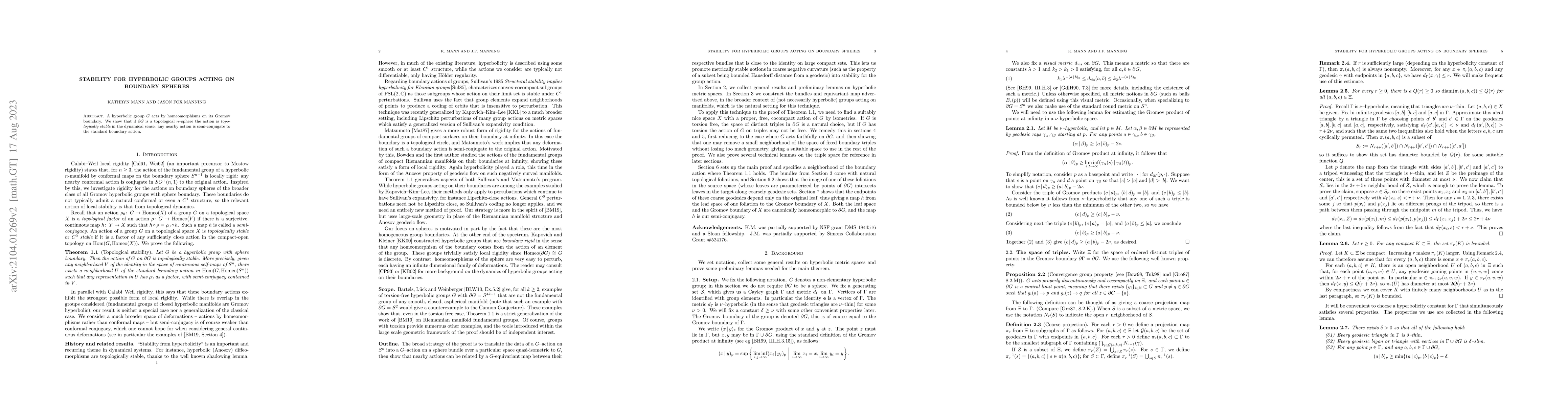 Thumbnail for Stability for hyperbolic groups acting on boundary spheres