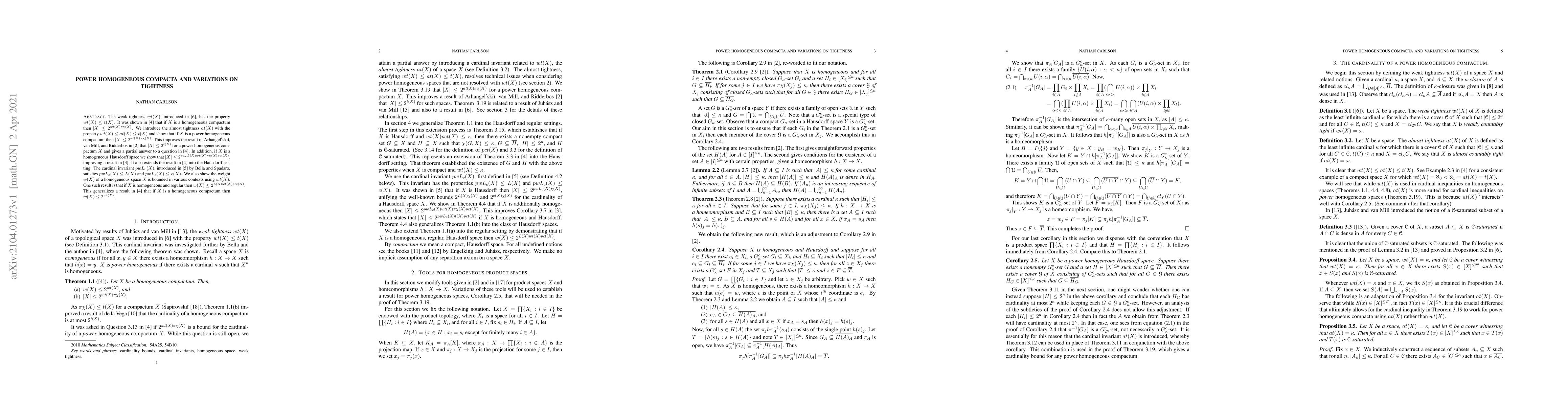 Thumbnail for Power homogeneous compacta and variations on tightness