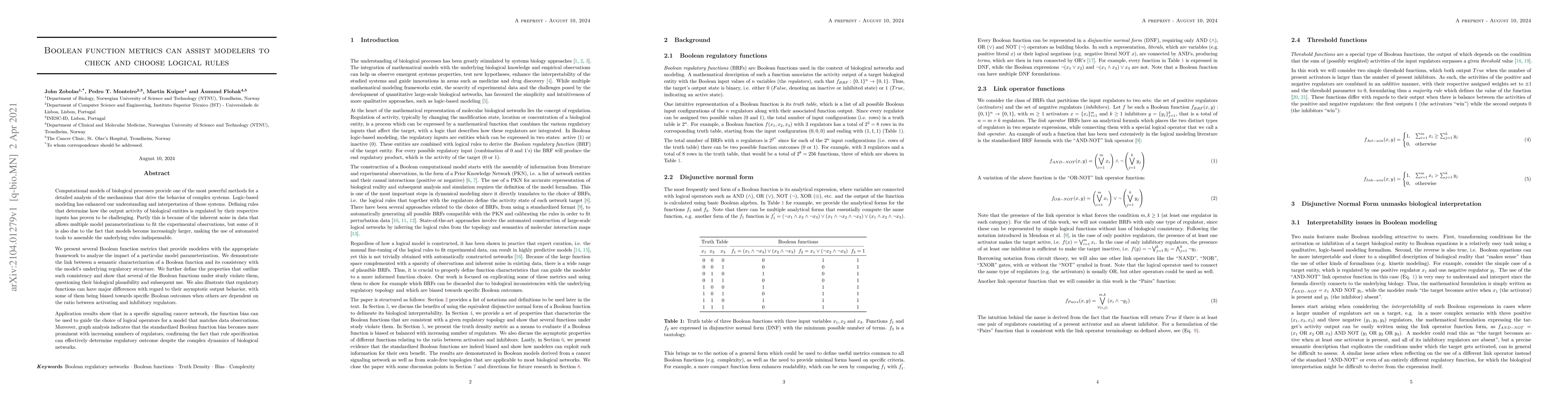 Thumbnail for Boolean function metrics can assist modelers to check and choose logical
  rules