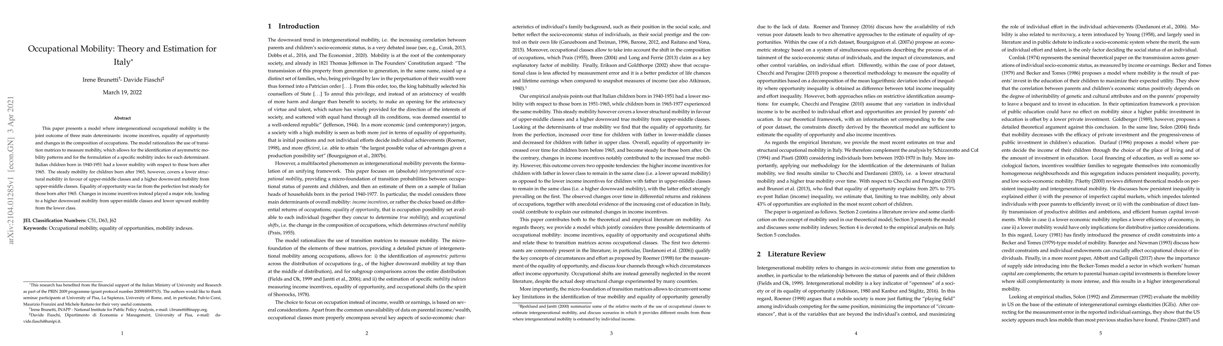 Thumbnail for Occupational Mobility: Theory and Estimation for Italy