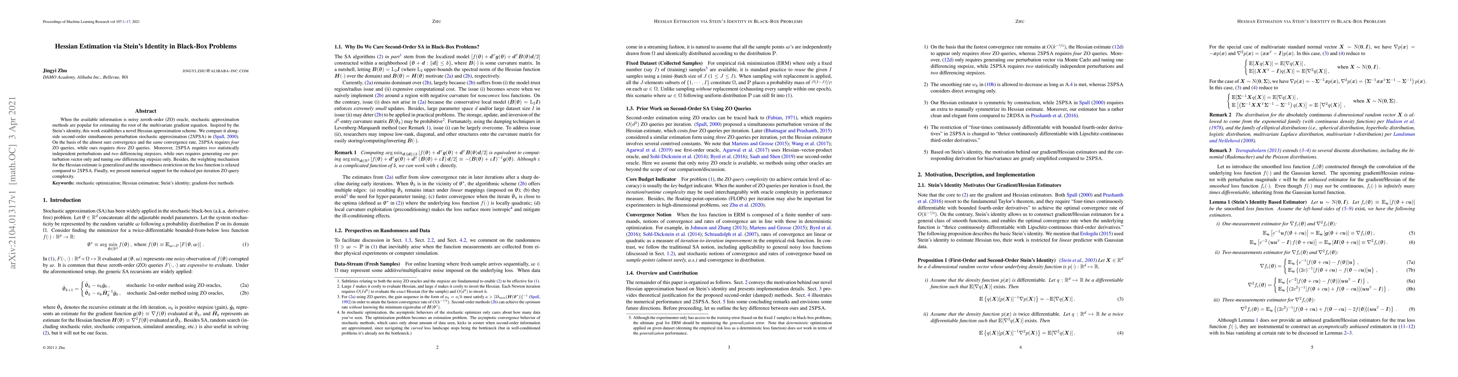 Thumbnail for Hessian Estimation via Stein's Identity in Black-Box Problems