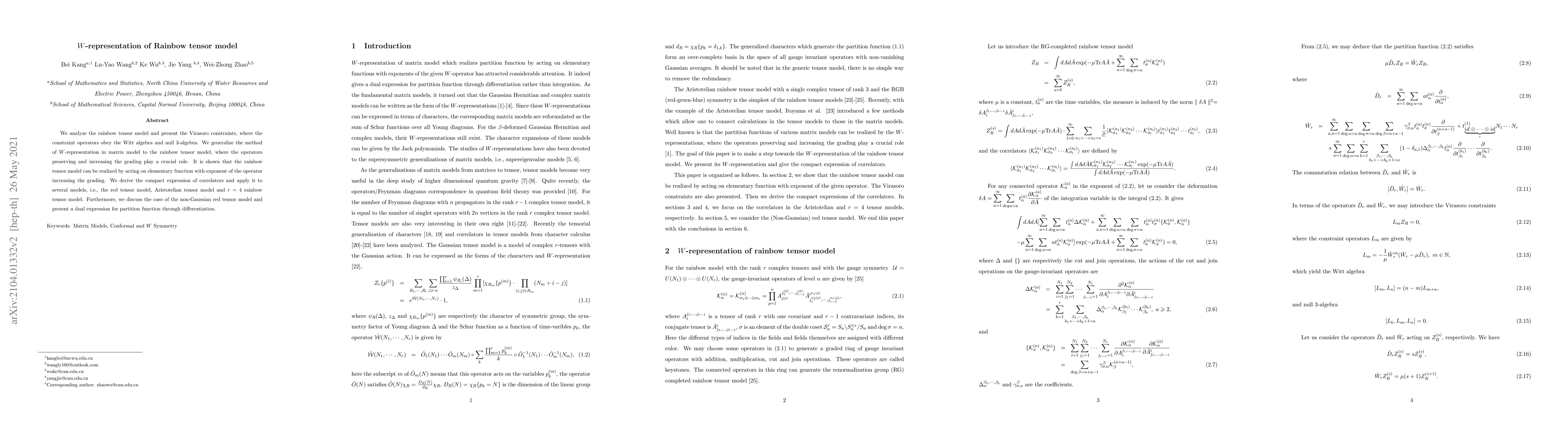 Thumbnail for W-representation of Rainbow tensor model
