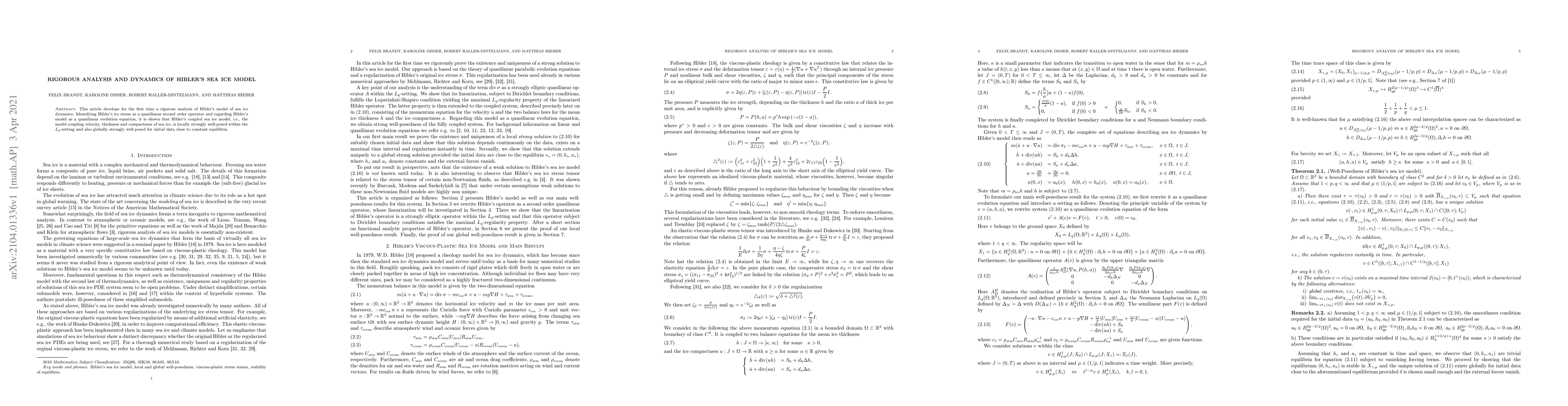 Thumbnail for Rigorous Analysis and Dynamics of Hibler's sea ice model