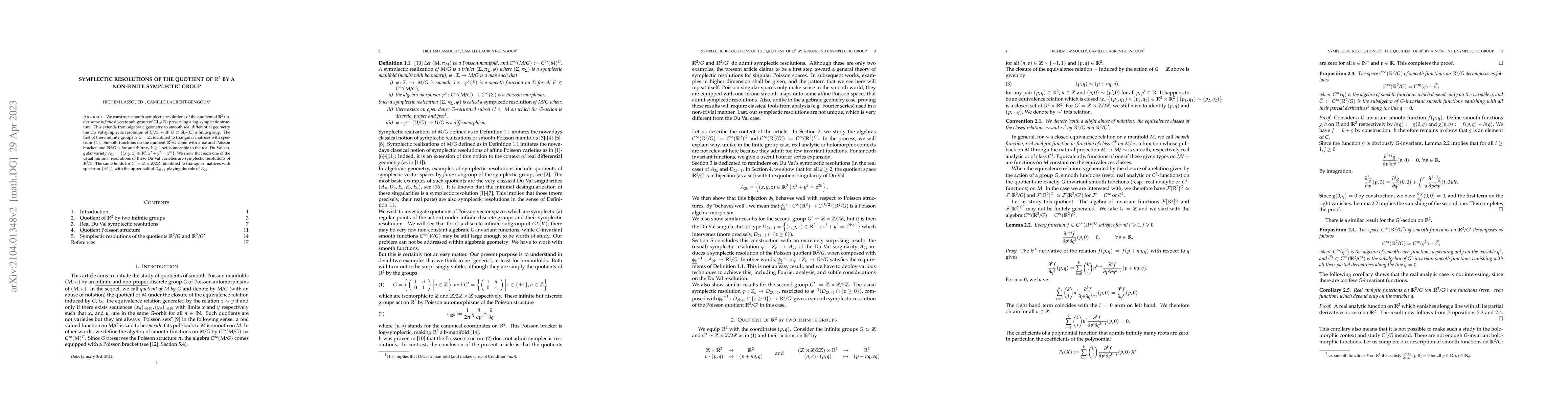 Thumbnail for Symplectic resolutions of the quotient of R^2 by a non-finite symplectic
  group