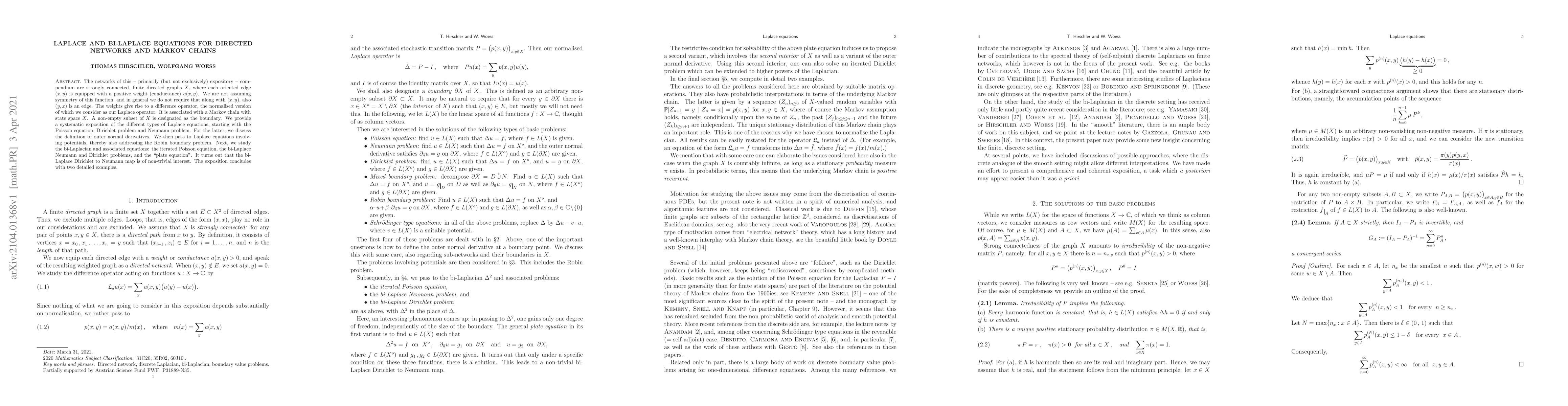 Thumbnail for Laplace and bi-Laplace equations for directed networks and Markov chains