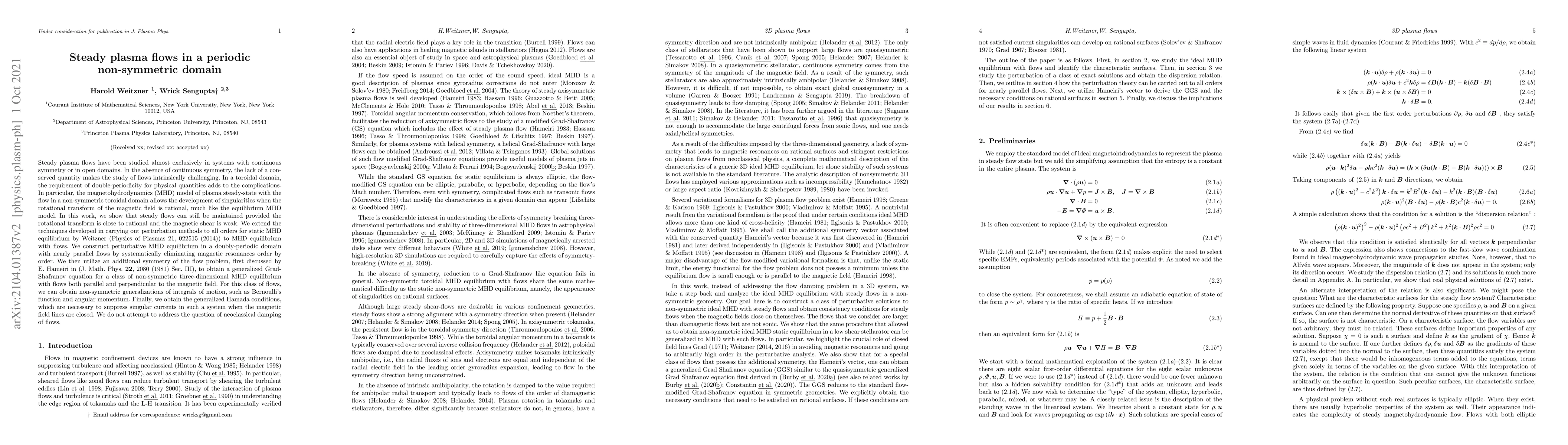 Thumbnail for Steady plasma flows in a periodic non-symmetric domain