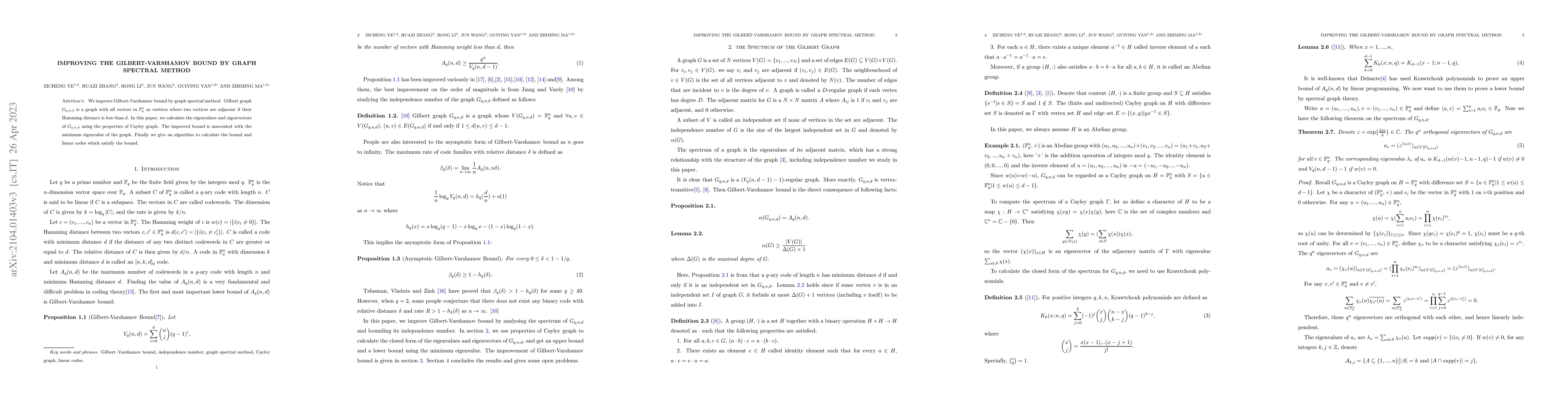 Thumbnail for Improving the Gilbert-Varshamov Bound by Graph Spectral Method
