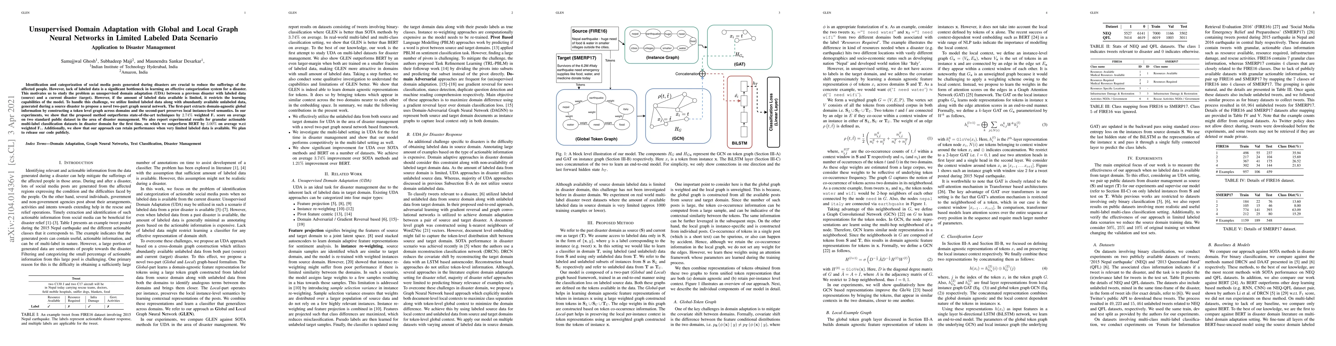 Thumbnail for Unsupervised Domain Adaptation with Global and Local Graph Neural
  Networks in Limited Labeled Data Scenario: Application to Disaster Management
