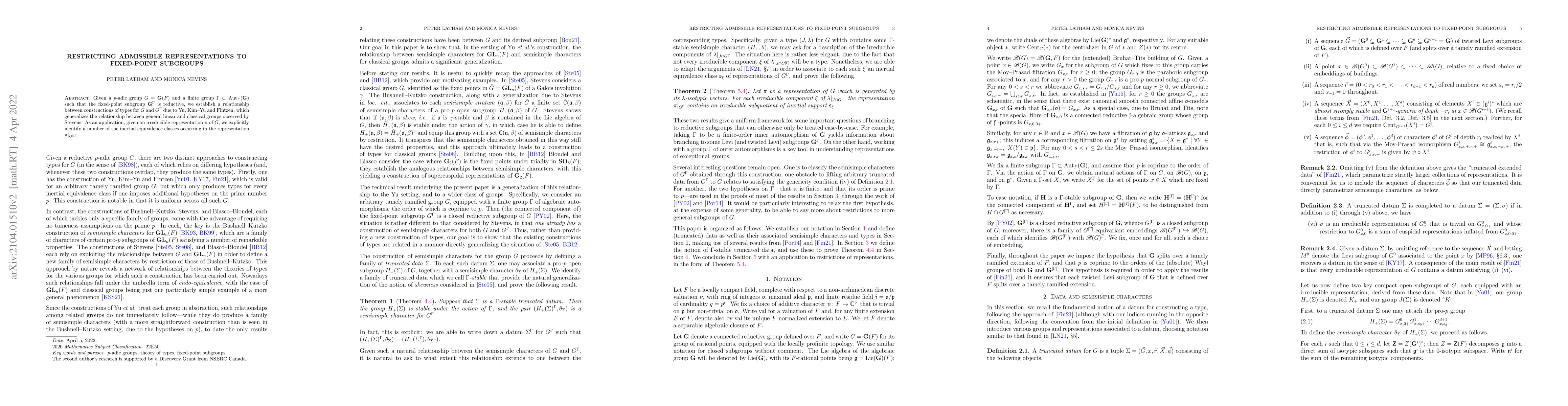 Thumbnail for Restricting admissible representations to fixed-point subgroups