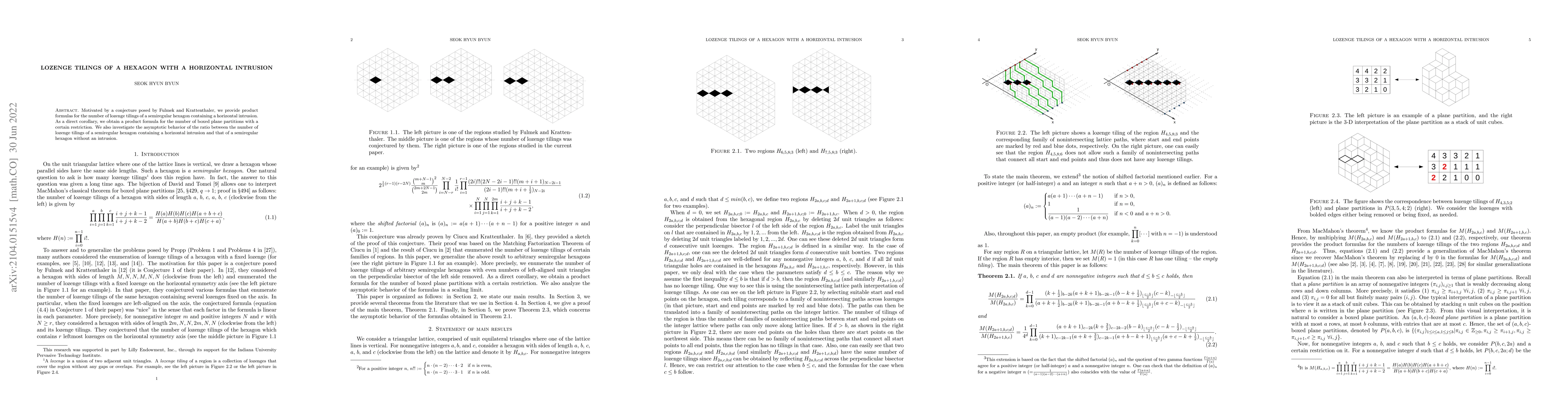 Thumbnail for Lozenge tilings of a hexagon with a horizontal intrusion