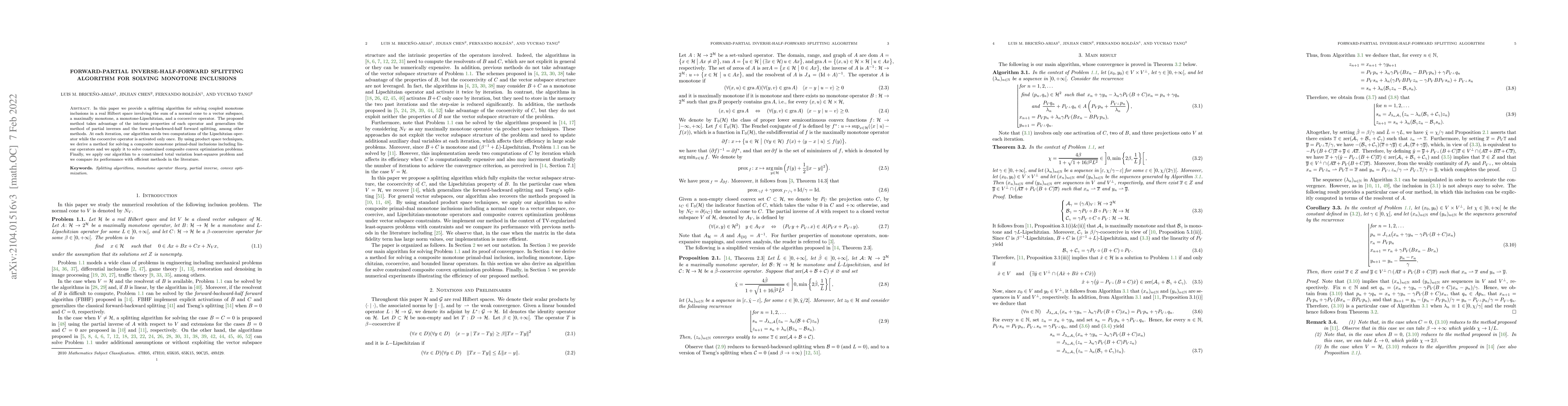 Thumbnail for Forward-partial inverse-half-forward splitting algorithm for solving
  monotone inclusions