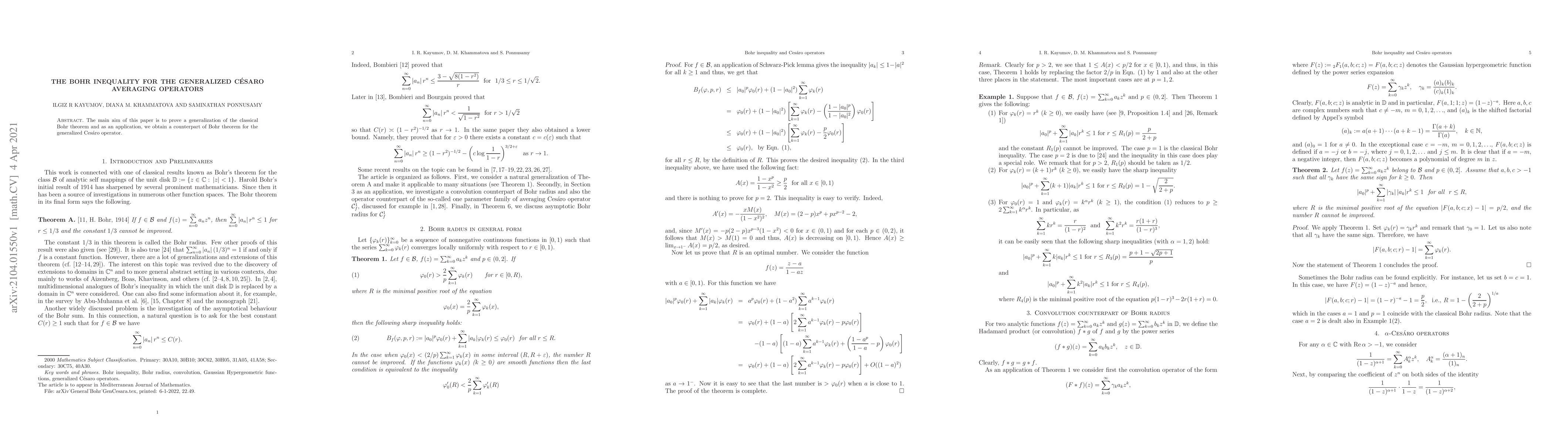 Thumbnail for The Bohr inequality for the generalized C{\'e}saro averaging operators