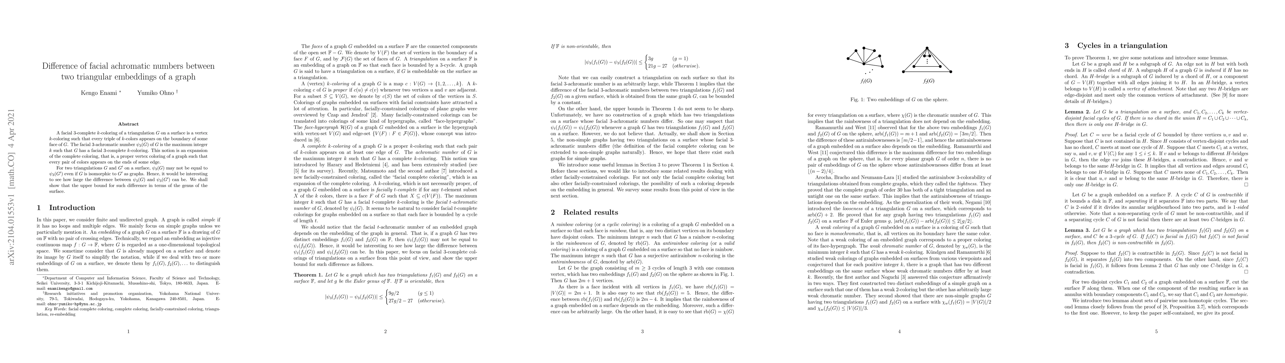 Thumbnail for Difference of facial achromatic numbers between two triangular
  embeddings of a graph