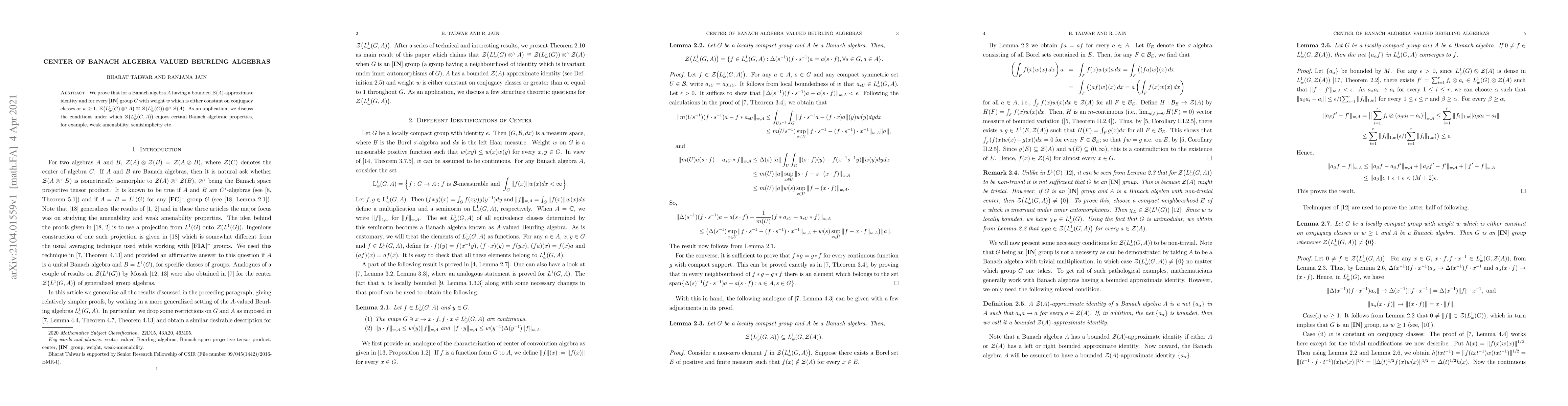 Thumbnail for Center of Banach algebra valued Beurling algebras