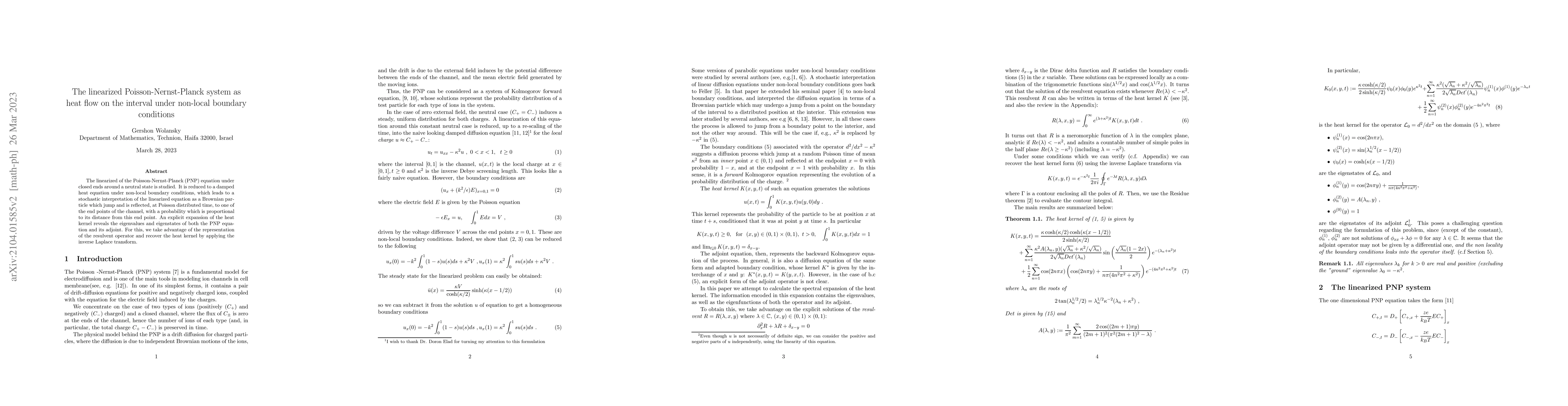 Thumbnail for The linearized Poisson-Nernst-Planck system as heat flow on the interval
  under non-local boundary conditions