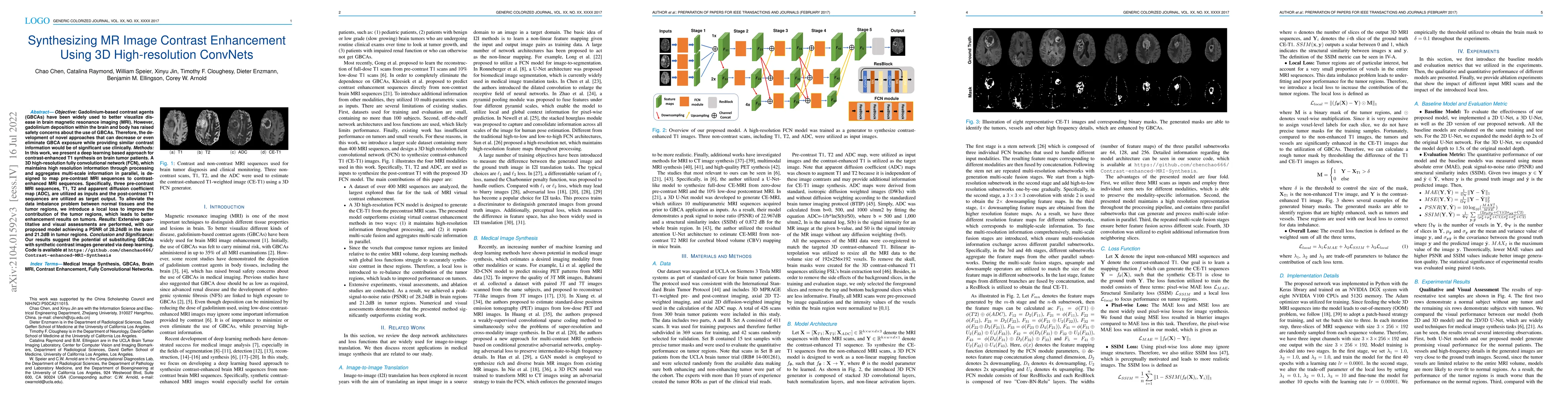 Thumbnail for Synthesizing MR Image Contrast Enhancement Using 3D High-resolution
  ConvNets