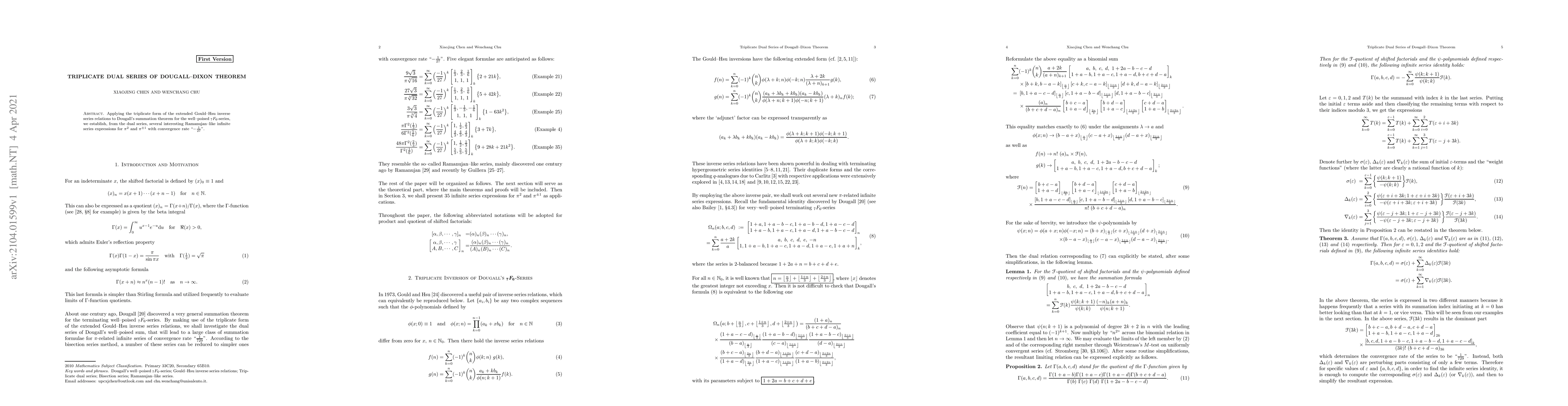 Thumbnail for Triplicate Dual Series of Dougall--Dixon Theorem