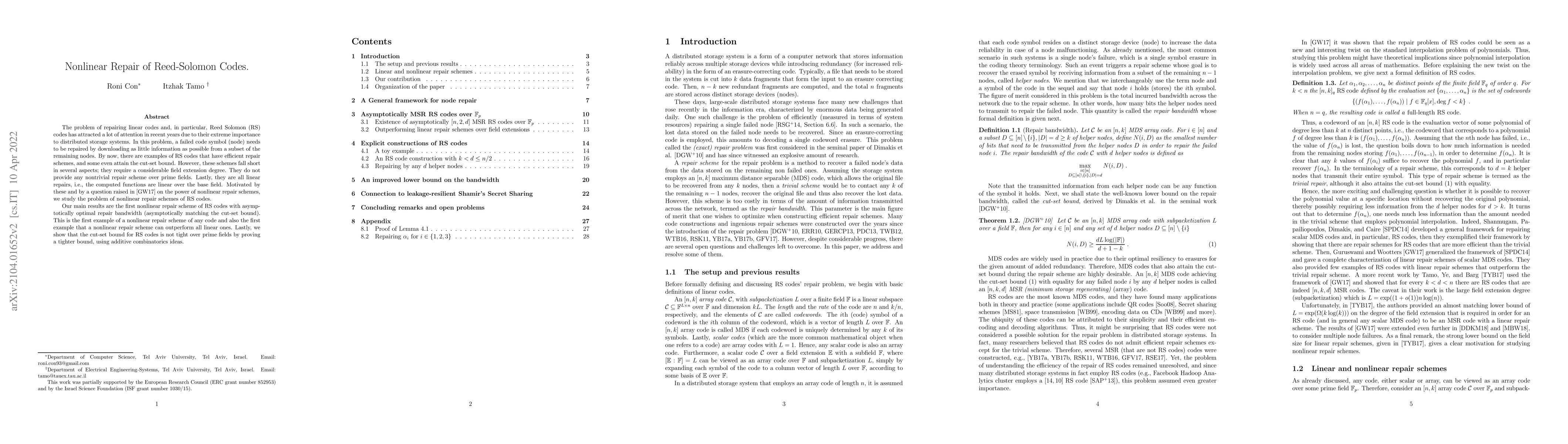 Thumbnail for Nonlinear Repair of Reed-Solomon Codes