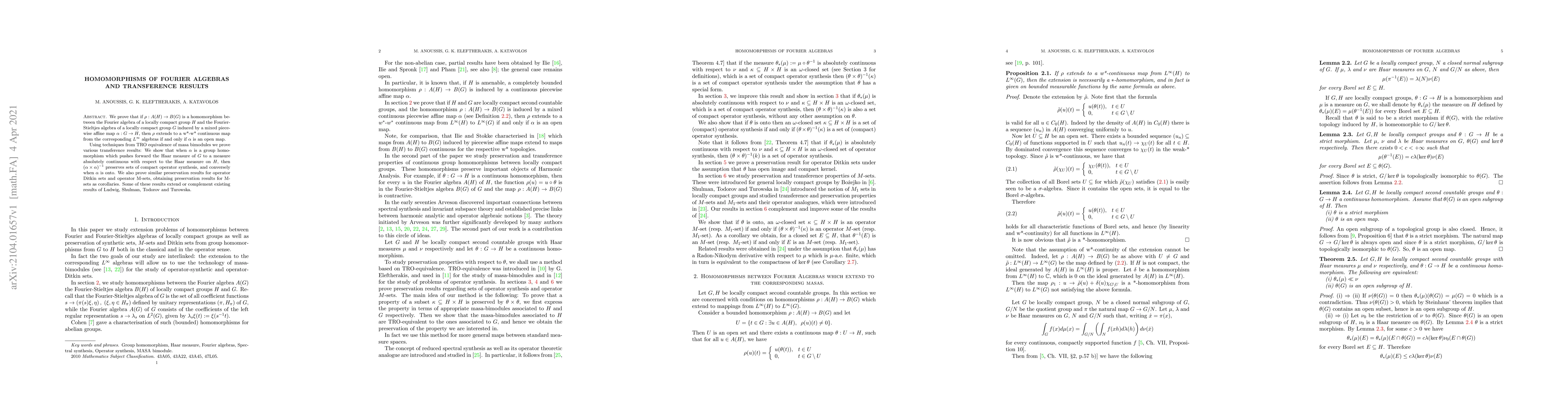 Thumbnail for Homomorphisms of Fourier algebras and transference results