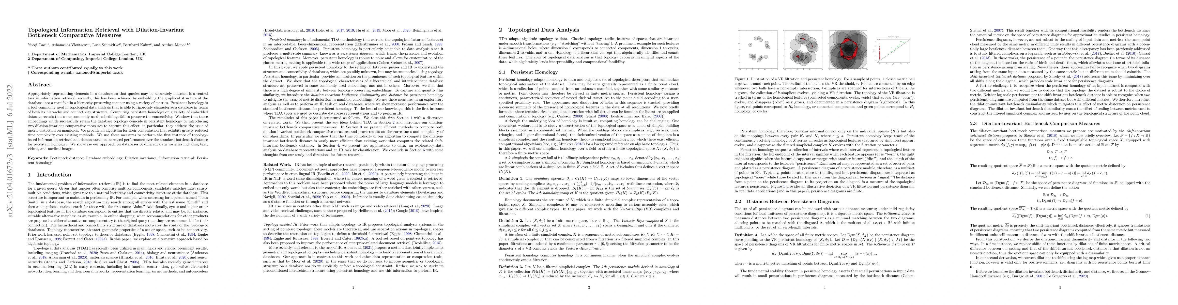 Thumbnail for Topological Information Retrieval with Dilation-Invariant Bottleneck
  Comparative Measures
