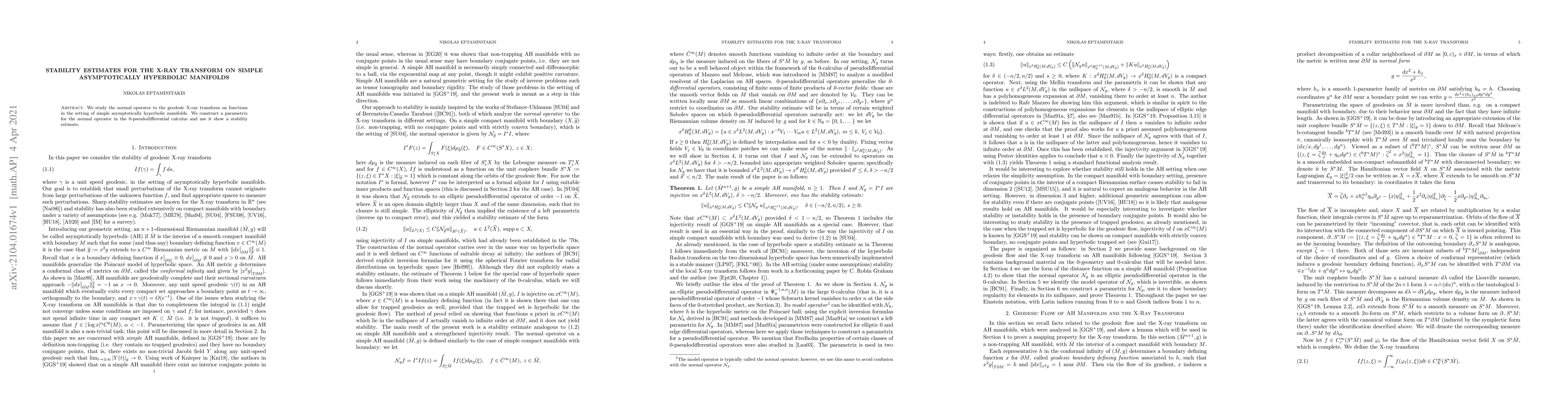 Thumbnail for Stability Estimates for the X-Ray Transform on Simple Asymptotically
  Hyperbolic Manifolds