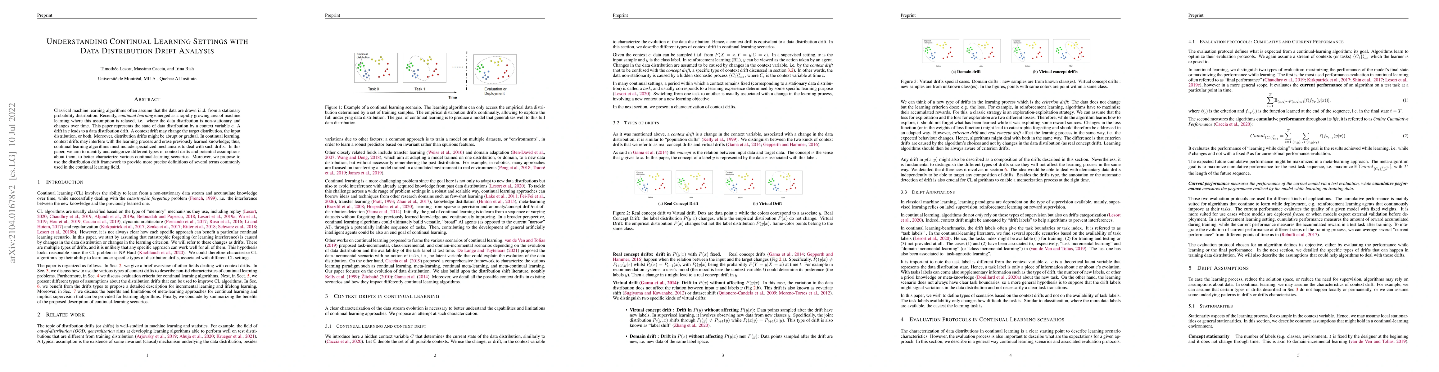 Thumbnail for Understanding Continual Learning Settings with Data Distribution Drift
  Analysis