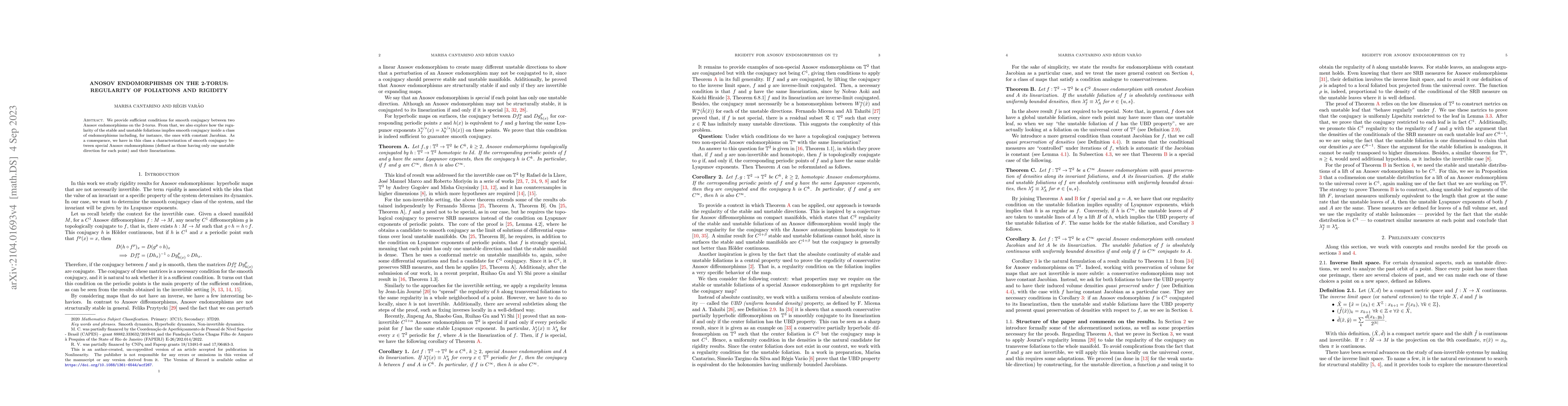 Thumbnail for Anosov Endomorphisms on the 2-torus: Regularity of foliations and
  rigidity